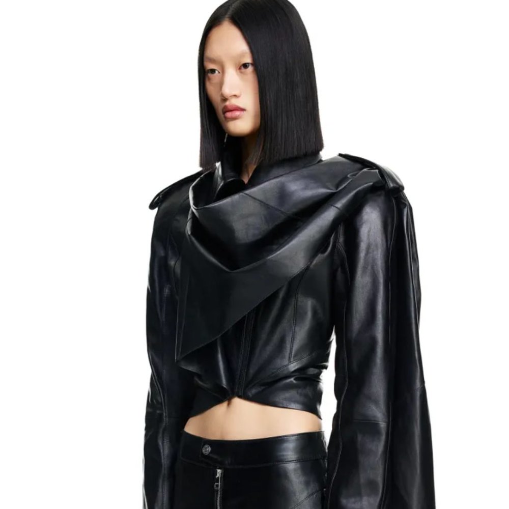 NWT H&M x Mugler Leather Jacket with Scarf - Picture 3 of 13